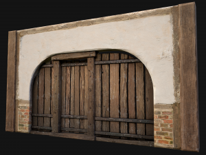 Medieval Door and Wooden Wall 3D-Modell