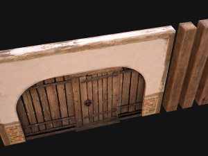 Medieval Door and Wooden Wall 3D-Modell