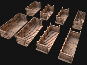 Medieval Wooden Balcony Modèle 3D