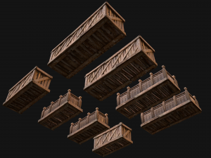 Medieval Wooden Balcony Modèle 3D