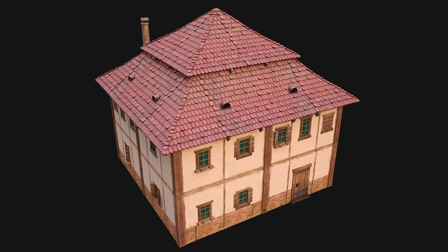 Medieval Two Storey House 3D Model .c4d .max .obj .3ds .fbx .stl .blend 