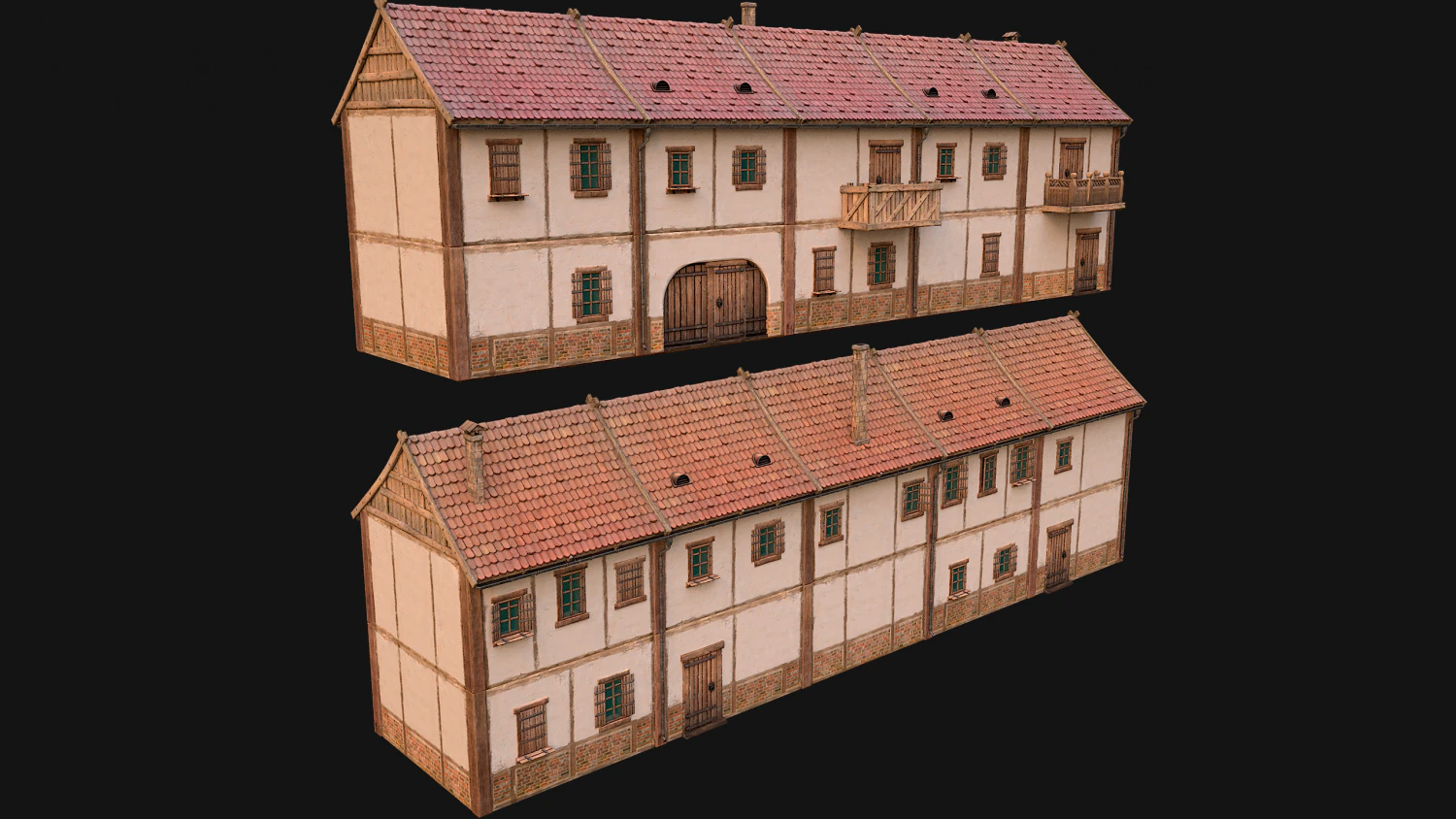Medieval house with balcony 3D Model .c4d .max .obj .3ds .fbx .stl .blend 