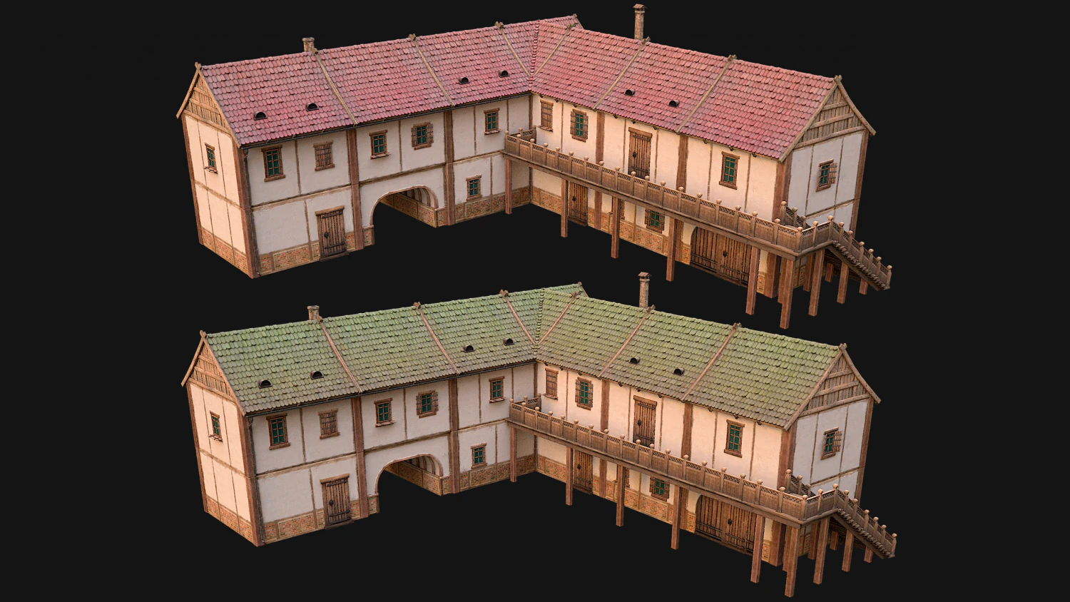 Medieval Town House with Staircase 3D Model .c4d .max .obj .3ds .fbx .stl .blend 