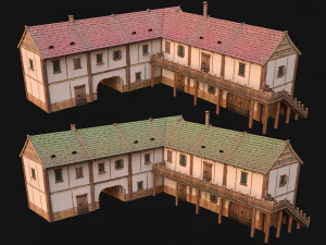 Medieval Town House with Staircase 3D Model