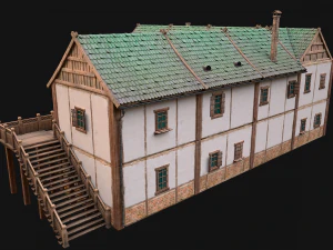 Medieval Town House with Staircase 3D Model