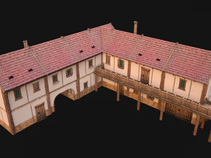 Medieval Town House with Staircase 3D Model