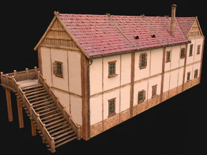 Medieval Town House with Staircase 3D Model