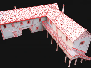 Medieval Town House with Staircase 3D Model