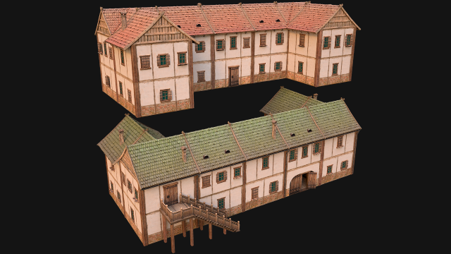 Medieval House Residence 2 Storey 3D Model .c4d .max .obj .3ds .fbx .stl .blend 