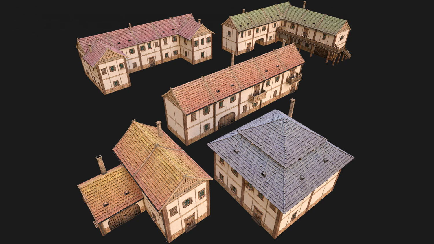 Medieval Town Buildings Set 3D Model .c4d .max .obj .3ds .fbx .stl .blend