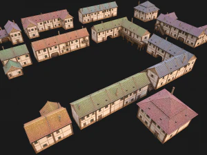Medieval Town Buildings Set 3D Model