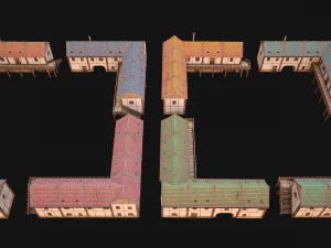 Medieval Town Buildings Set 3D Model