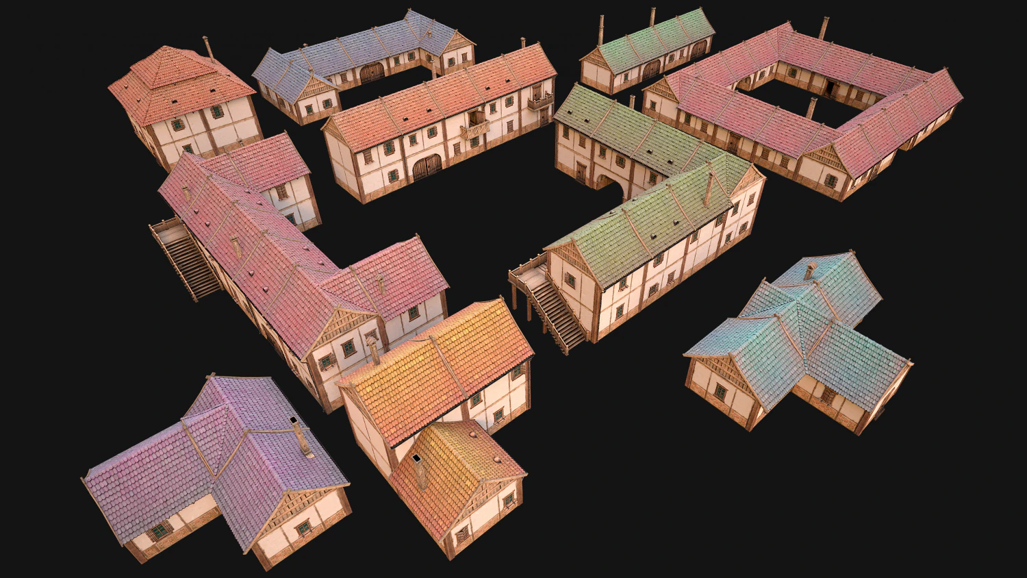 Medieval City Pack 10 Buildings 3D Model .c4d .max .obj .3ds .fbx .stl .blend 