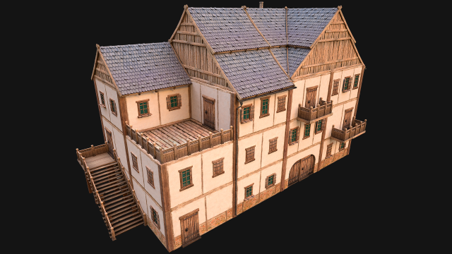 Medieval Town House Hotel Palace 3D Модель .c4d .max .obj .3ds .fbx .stl .blend 