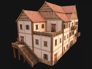 Medieval Town House Hotel Palace 3D Model