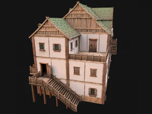 Medieval Town House Hotel Palace 3D Model