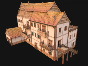 Medieval Town House Hotel Palace 3D Model