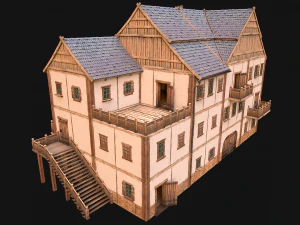 Medieval Town House Hotel Palace 3D Model