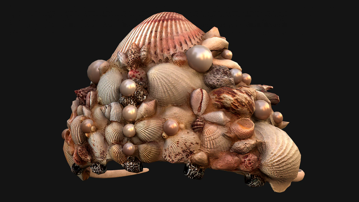 Crown Seashell Tiara Sea Princess Ocean Queen Headdress 3D Model .c4d .max .obj .3ds .fbx .stl .blend