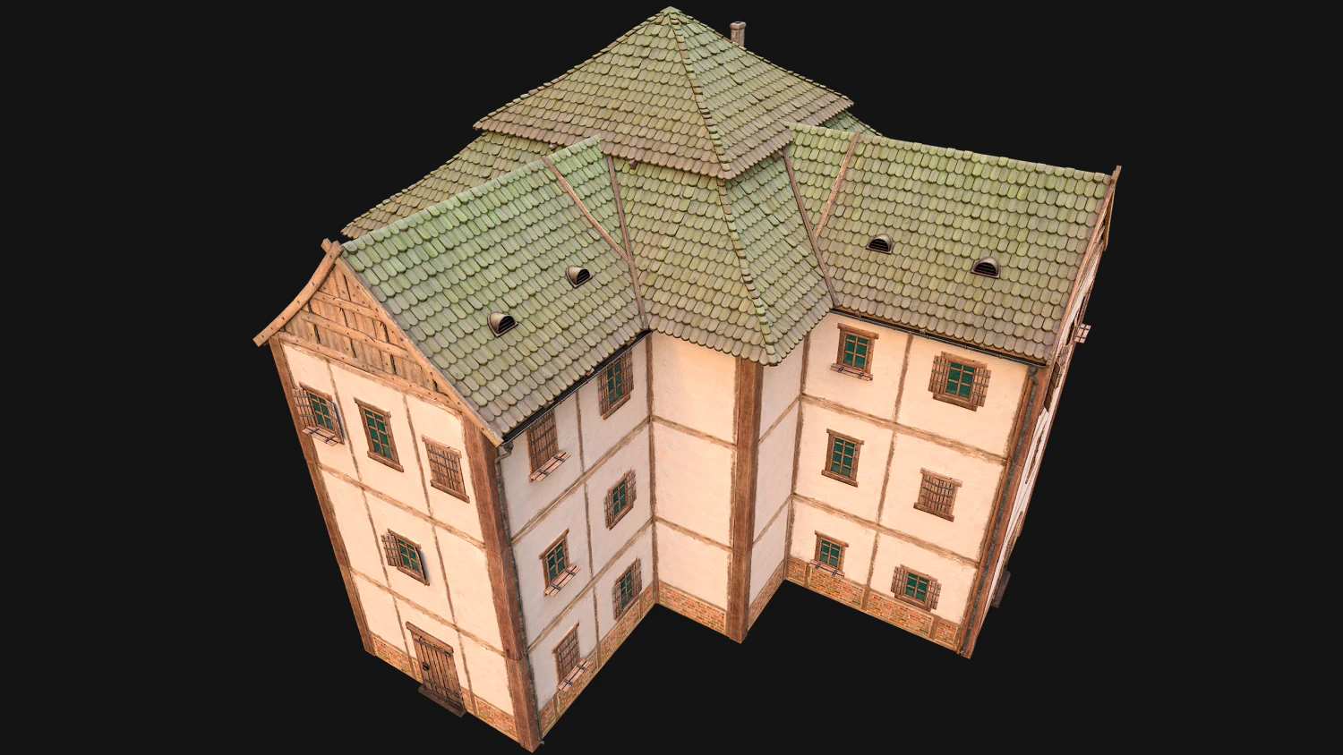 Medieval 3-Storey Town House 3D Model .c4d .max .obj .3ds .fbx .stl .blend