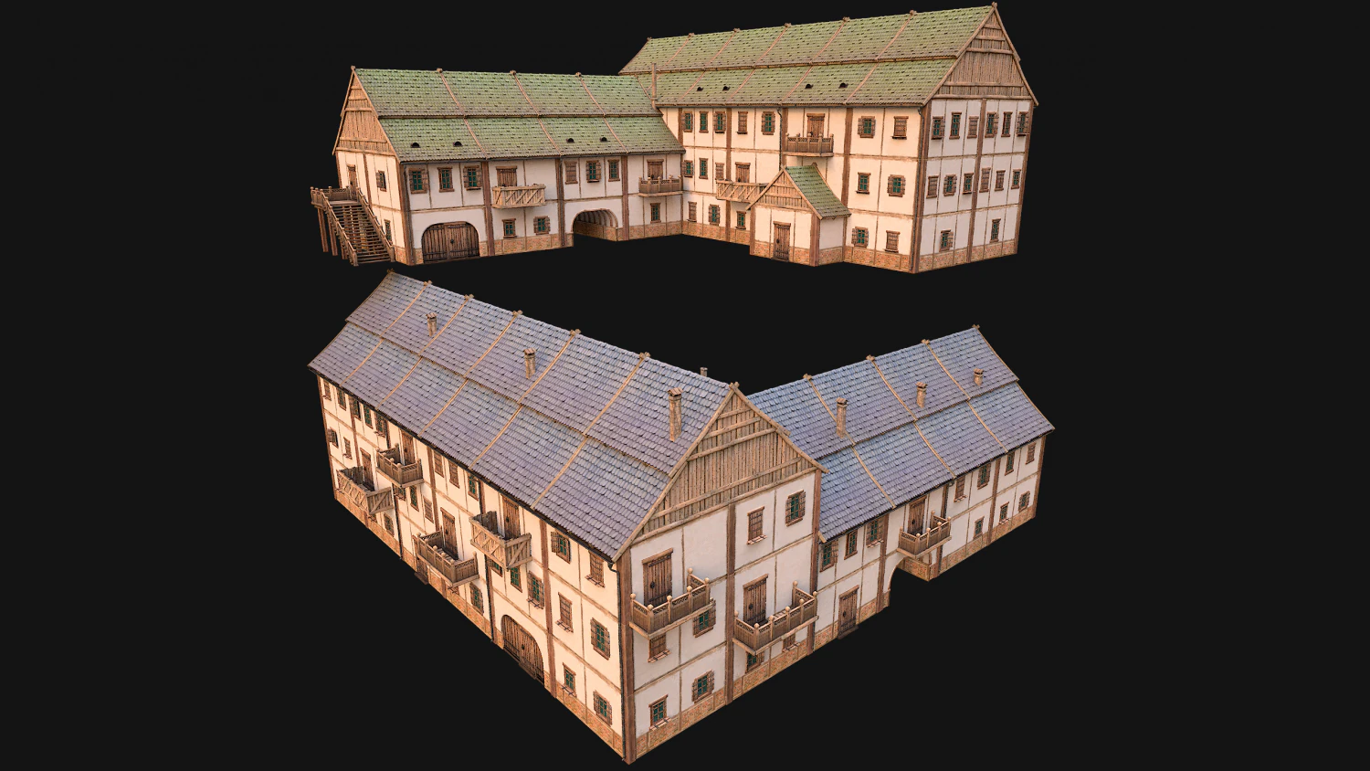 Medieval Large Town House 3 Floors 3D Model .c4d .max .obj .3ds .fbx .stl .blend 