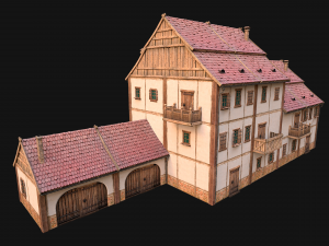 Medieval Brick Town House with Barn 3D Model