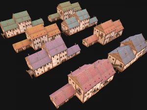 Medieval Brick Town House with Barn 3D Model