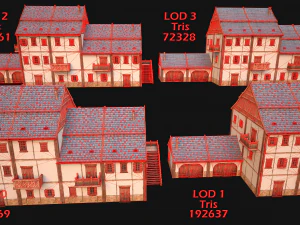 Medieval Brick Town House with Barn 3D Model