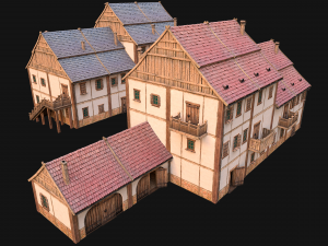 Medieval Brick Town House with Barn Modelo 3D