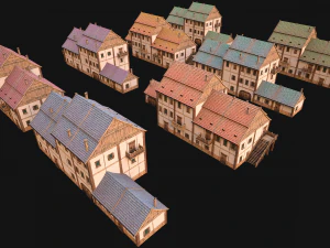 Medieval Brick Town House with Barn 3D Model