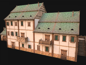 Medieval Brick Town House with Barn Modelo 3D
