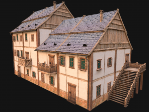 Medieval Brick Town House with Barn Modelo 3D