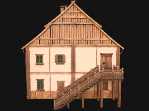 Medieval Brick Town House with Barn 3D Model