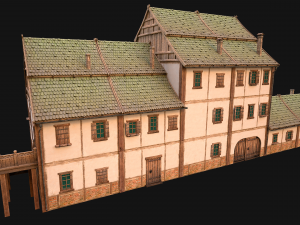Medieval Brick Town House with Barn Modelo 3D