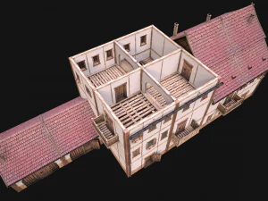 Medieval Brick Town House with Barn 3D Model