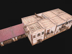 Medieval Brick Town House with Barn 3D Model