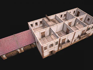 Medieval Brick Town House with Barn 3D Model