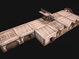 Medieval Brick Town House with Barn 3D Model