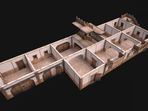 Medieval Brick Town House with Barn 3D Model