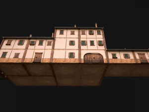 Medieval Brick Town House with Barn 3D Model