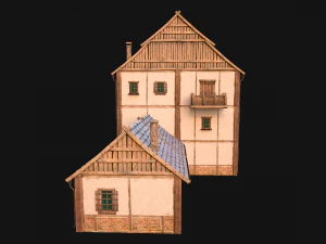Medieval Brick Town House with Barn 3D Model