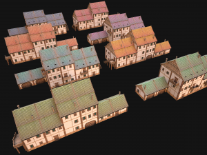 Medieval Brick Town House with Barn Modelo 3D