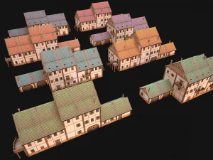 Medieval Brick Town House with Barn 3D Model