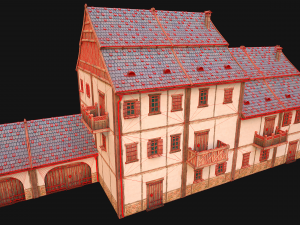 Medieval Brick Town House with Barn Modelo 3D