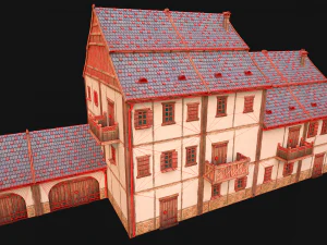 Medieval Brick Town House with Barn 3D Model