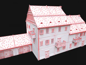 Medieval Brick Town House with Barn 3D Model