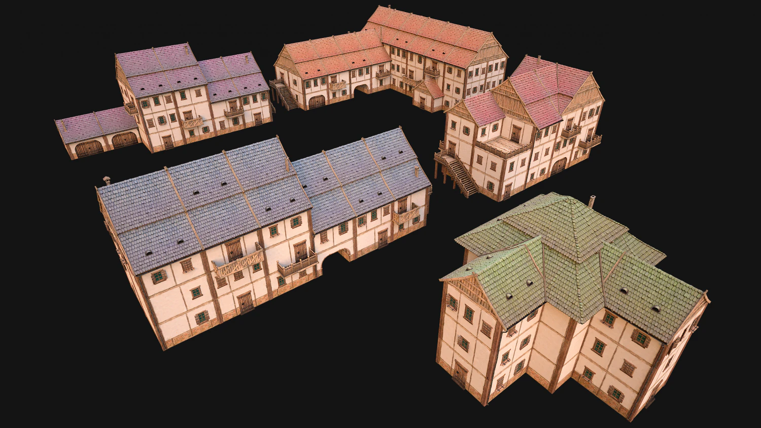 Medieval Town Building Pack 5 Models 3D Model .c4d .max .obj .3ds .fbx .stl .blend 