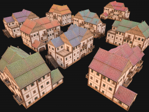Medieval Town Building Pack 5 Models 3D 模型