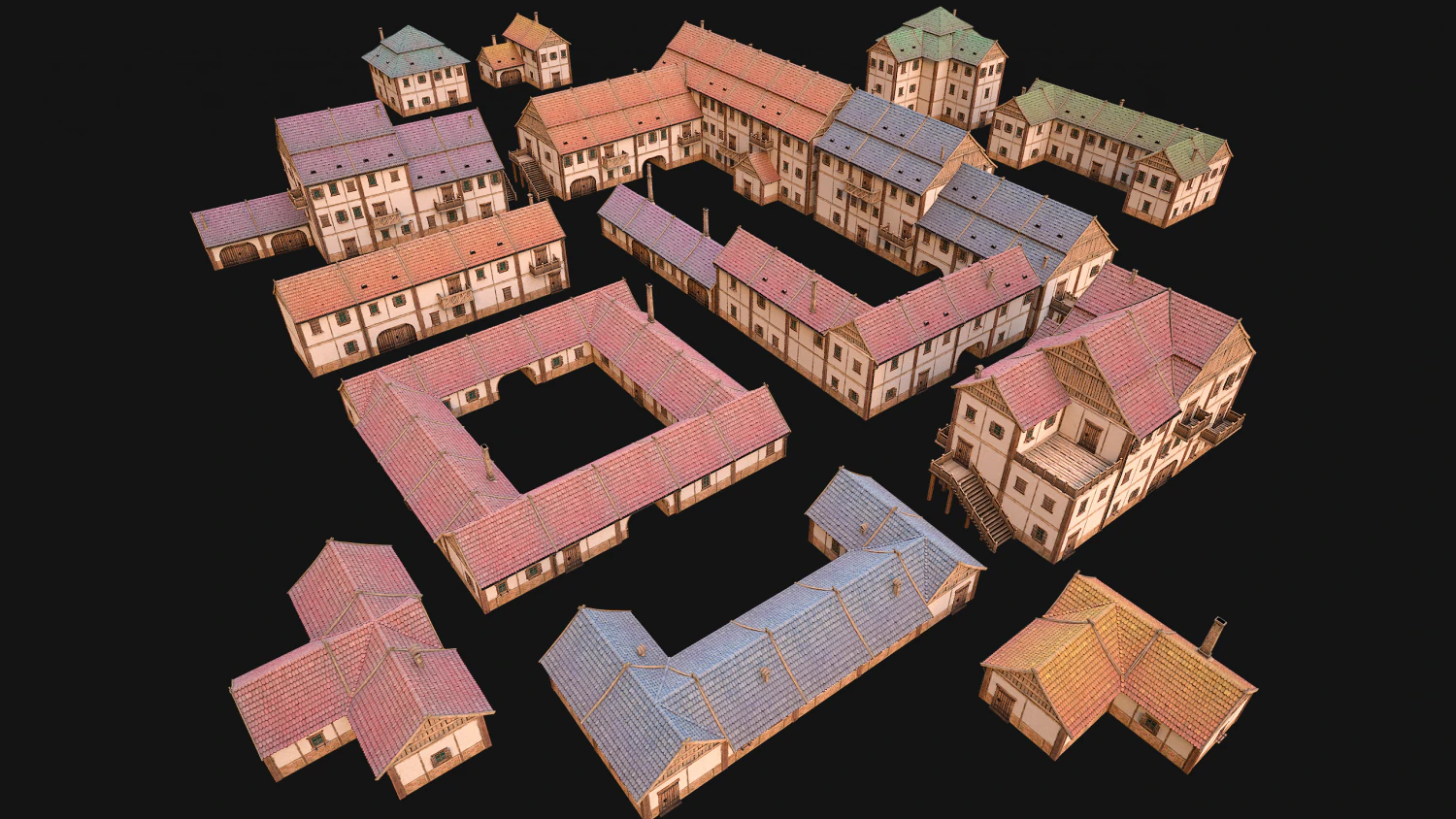 Medieval Town House City Pack 15 Buildings 3D Model .c4d .max .obj .3ds .fbx .stl .blend 