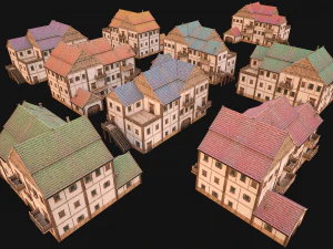 Medieval Town House City Pack 15 Buildings 3D Model